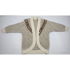 Vintage 80s Belldini Wool Blend Knit Brown Tan Cardigan Open Front Womens Medium